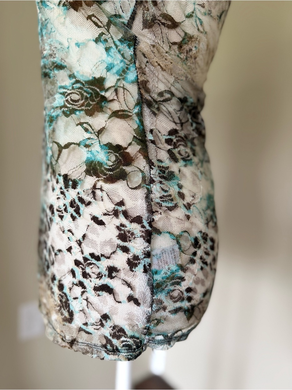 Vintage Y2K Almost Famous Floral Lace Tank sheer Top Teal Brown floral cheetah - Picture 5 of 9